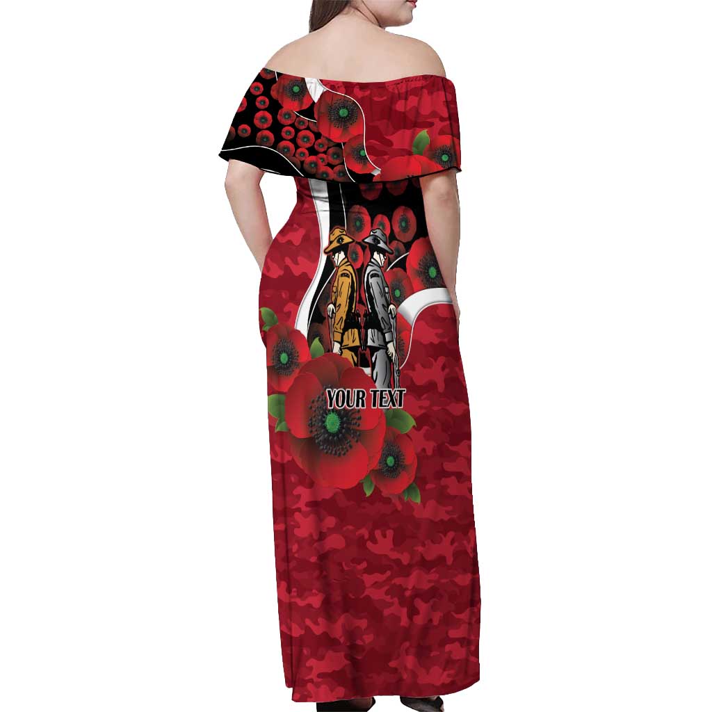 Essendon Bombers ANZAC Personalised Off Shoulder Maxi Dress Lest We Forget Poppy Camo