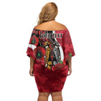 Essendon Bombers ANZAC Personalised Off Shoulder Short Dress Lest We Forget Poppy Camo