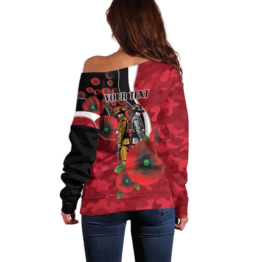 Essendon Bombers ANZAC Personalised Off Shoulder Sweater Lest We Forget Poppy Camo