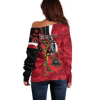 Essendon Bombers ANZAC Personalised Off Shoulder Sweater Lest We Forget Poppy Camo