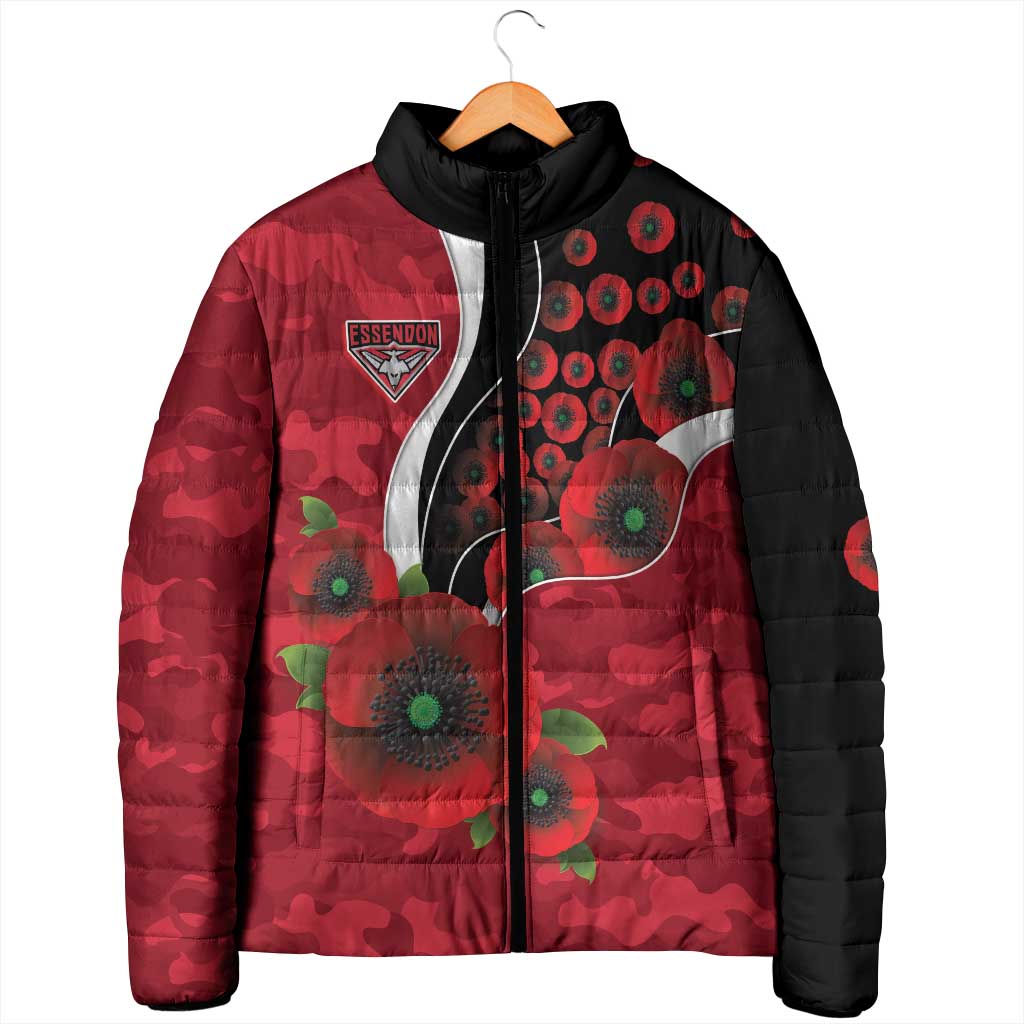 Essendon Bombers ANZAC Personalised Padded Jacket Lest We Forget Poppy Camo