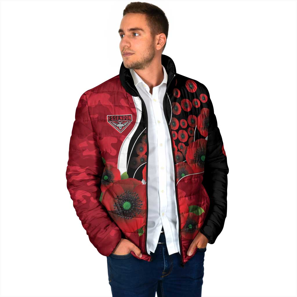 Essendon Bombers ANZAC Personalised Padded Jacket Lest We Forget Poppy Camo