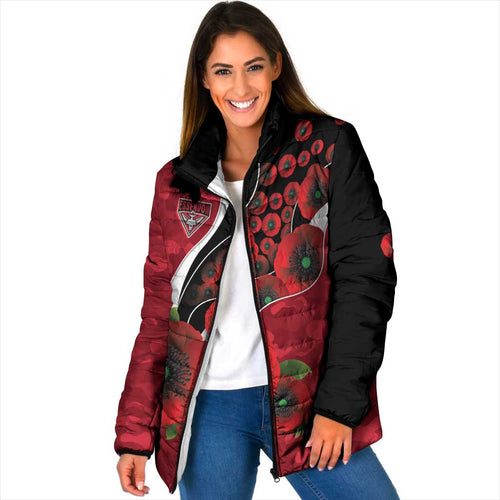 Essendon Bombers ANZAC Personalised Padded Jacket Lest We Forget Poppy Camo