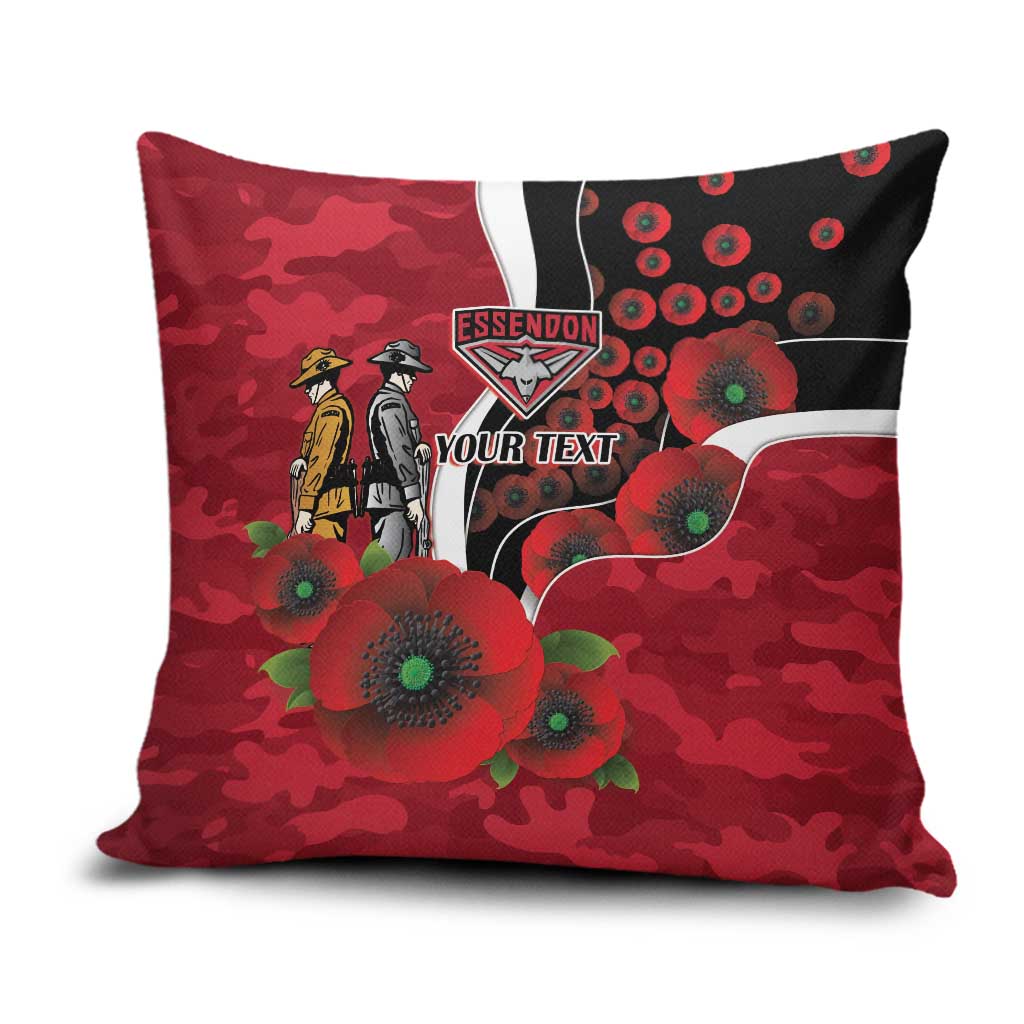 Essendon Bombers ANZAC Personalised Pillow Cover Lest We Forget Poppy Camo