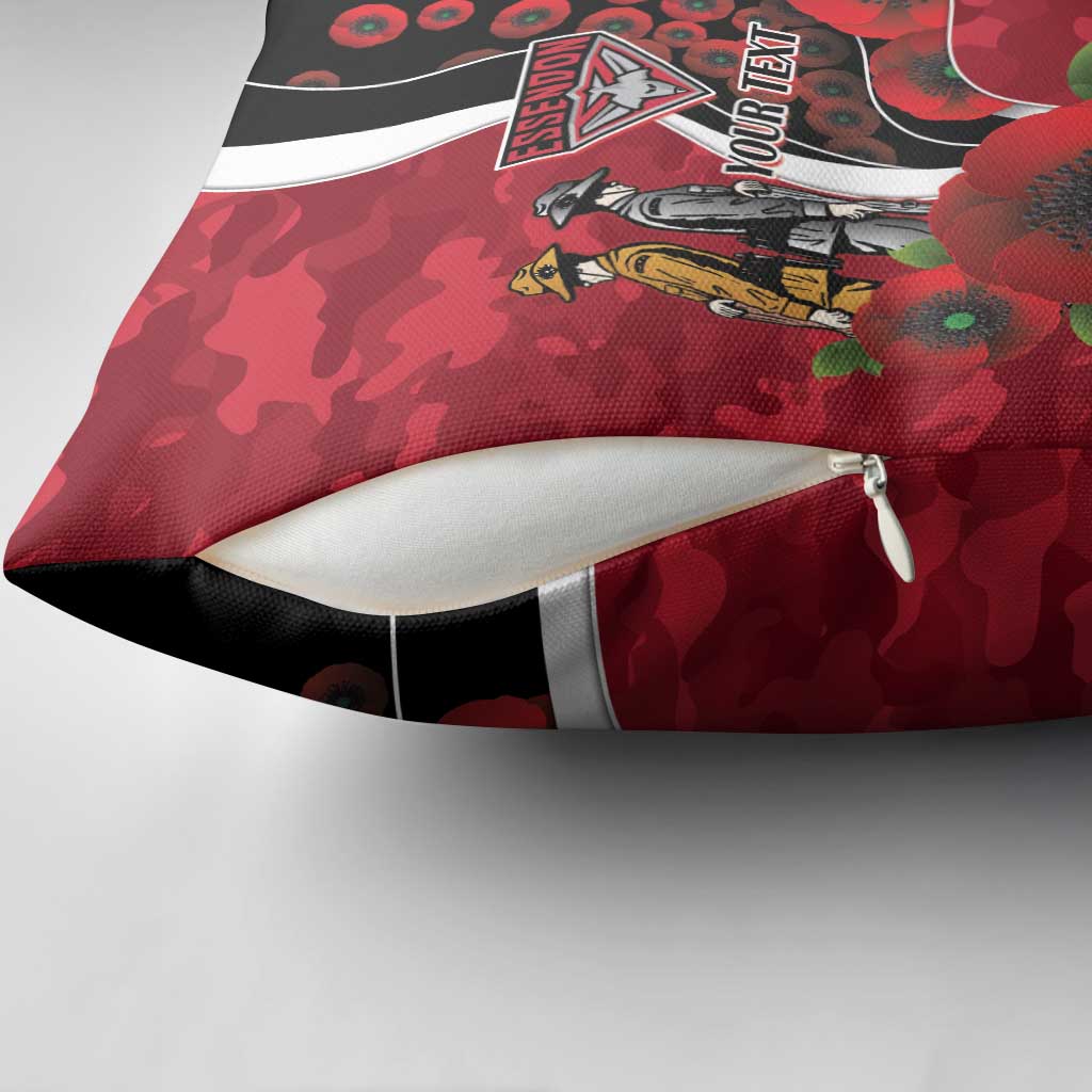 Essendon Bombers ANZAC Personalised Pillow Cover Lest We Forget Poppy Camo
