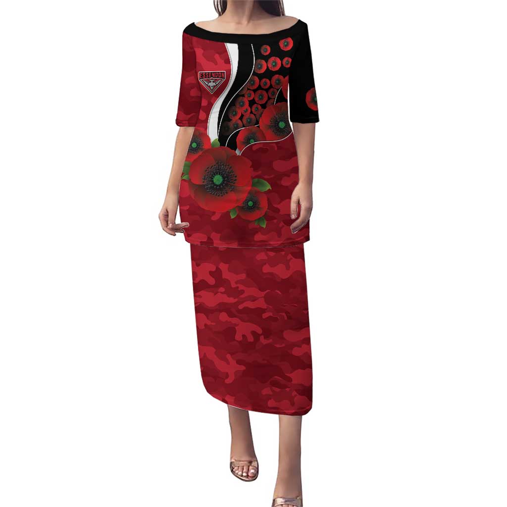 Essendon Bombers ANZAC Personalised Puletasi Lest We Forget Poppy Camo