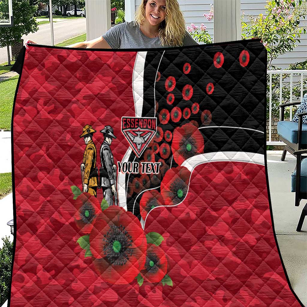 Essendon Bombers ANZAC Personalised Quilt Lest We Forget Poppy Camo