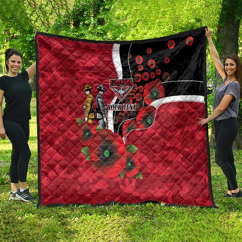 Essendon Bombers ANZAC Personalised Quilt Lest We Forget Poppy Camo