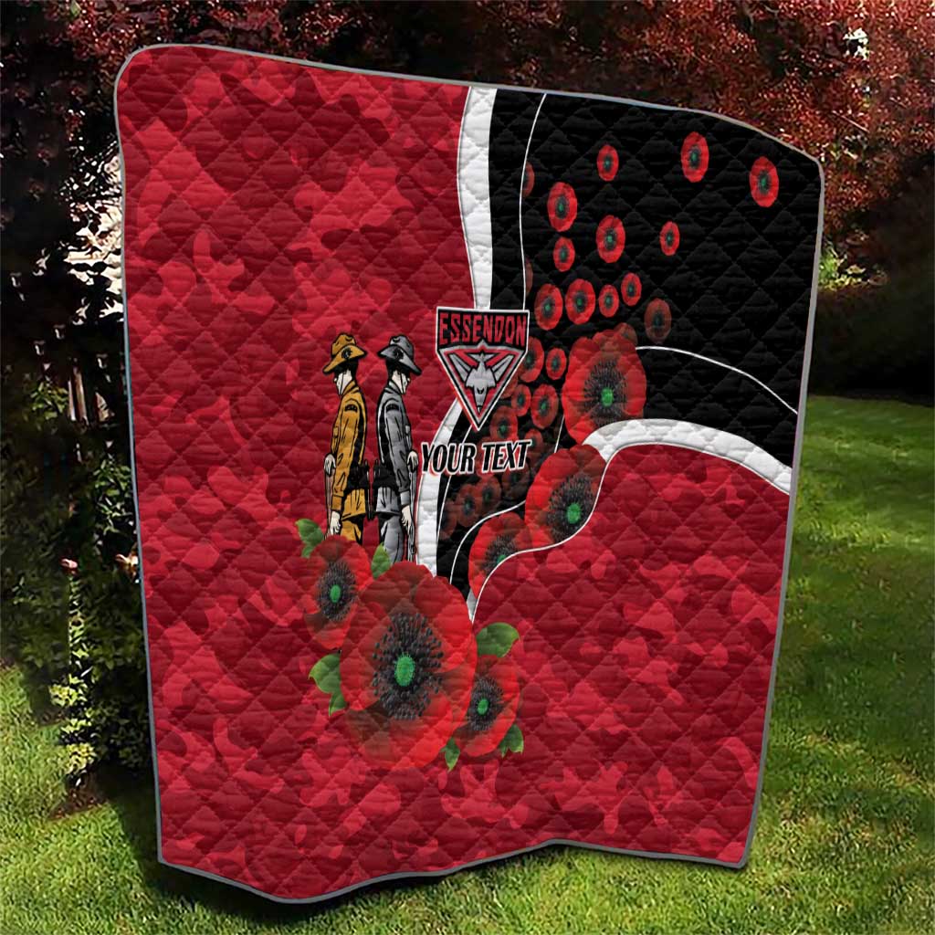 Essendon Bombers ANZAC Personalised Quilt Lest We Forget Poppy Camo