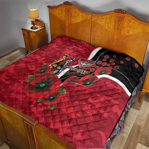 Essendon Bombers ANZAC Personalised Quilt Lest We Forget Poppy Camo