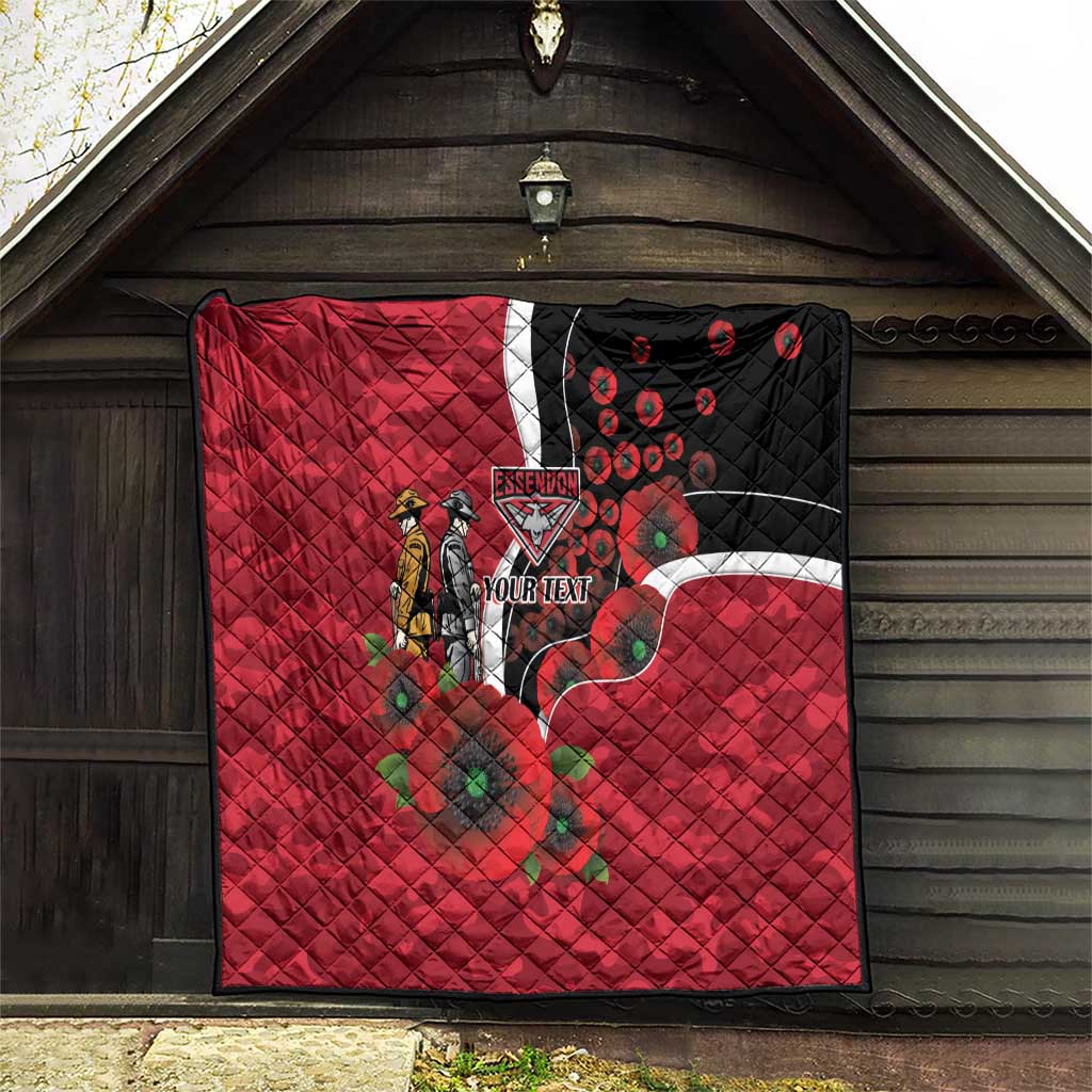 Essendon Bombers ANZAC Personalised Quilt Lest We Forget Poppy Camo