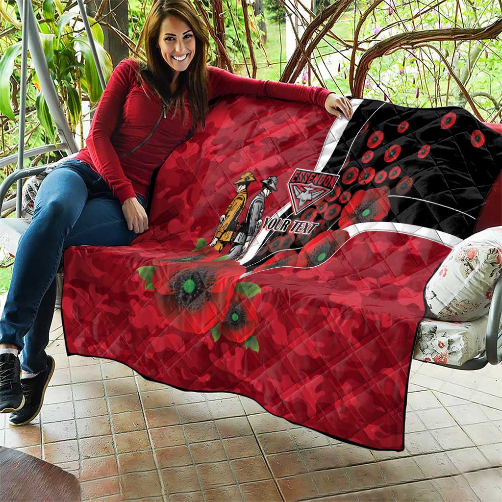 Essendon Bombers ANZAC Personalised Quilt Lest We Forget Poppy Camo