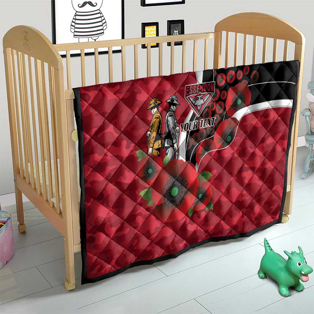 Essendon Bombers ANZAC Personalised Quilt Lest We Forget Poppy Camo