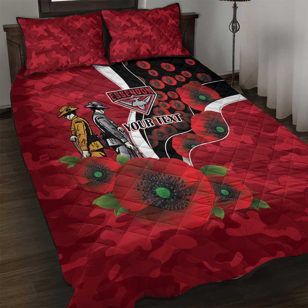 Essendon Bombers ANZAC Personalised Quilt Bed Set Lest We Forget Poppy Camo
