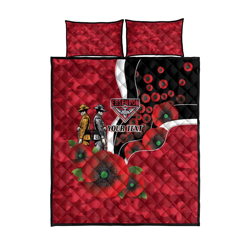 Essendon Bombers ANZAC Personalised Quilt Bed Set Lest We Forget Poppy Camo