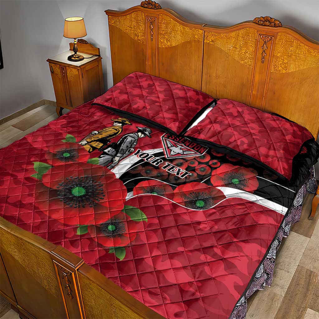 Essendon Bombers ANZAC Personalised Quilt Bed Set Lest We Forget Poppy Camo