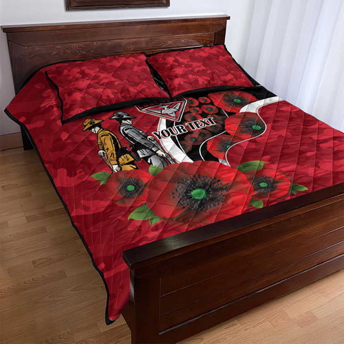 Essendon Bombers ANZAC Personalised Quilt Bed Set Lest We Forget Poppy Camo