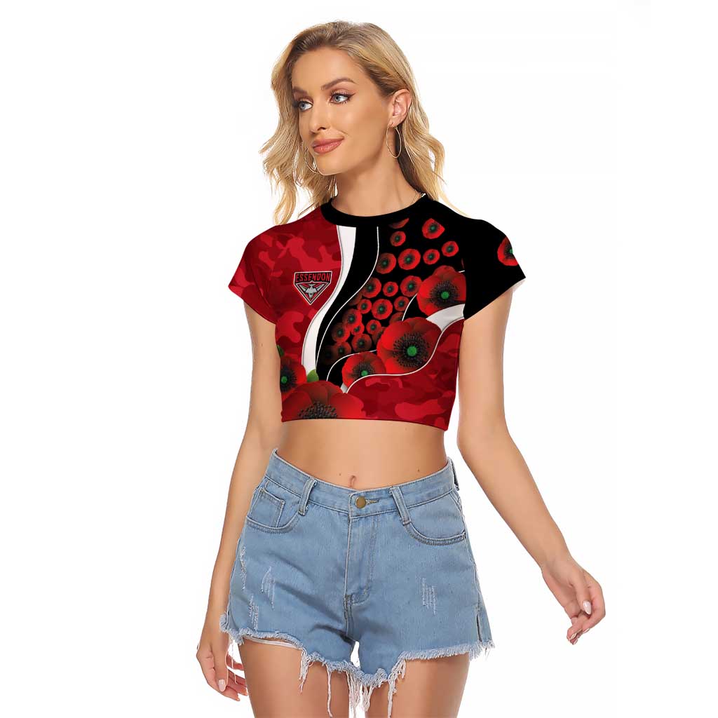 Essendon Bombers ANZAC Personalised Raglan Cropped T Shirt Lest We Forget Poppy Camo