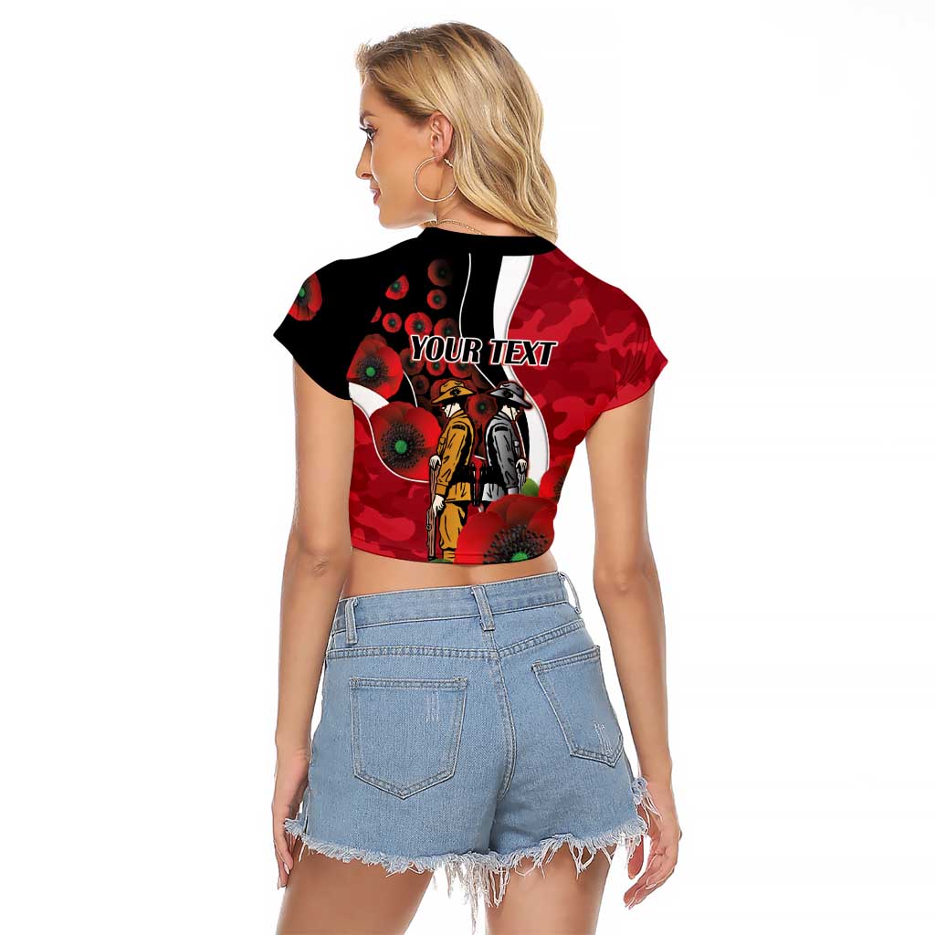 Essendon Bombers ANZAC Personalised Raglan Cropped T Shirt Lest We Forget Poppy Camo