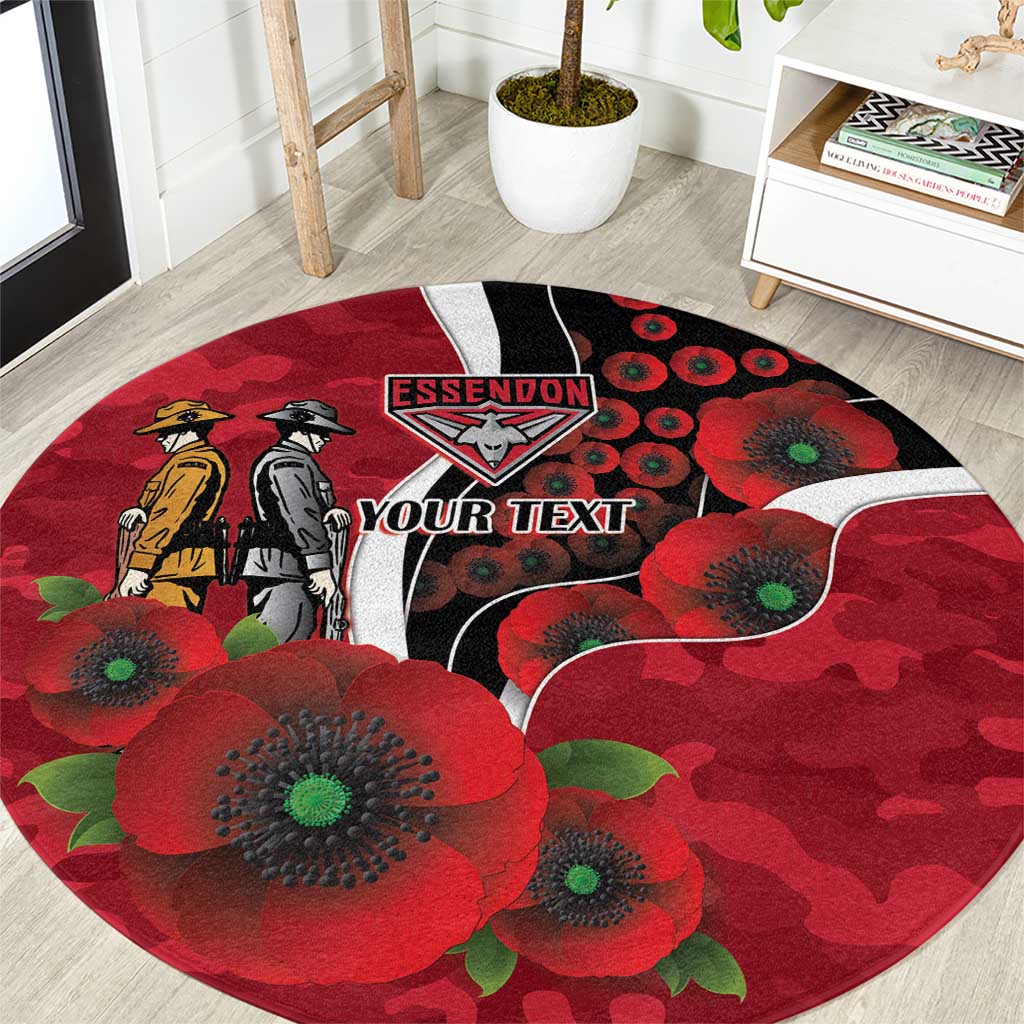 Essendon Bombers ANZAC Personalised Round Carpet Lest We Forget Poppy Camo
