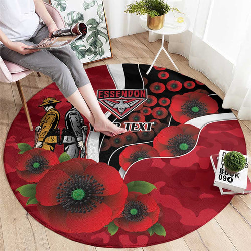 Essendon Bombers ANZAC Personalised Round Carpet Lest We Forget Poppy Camo