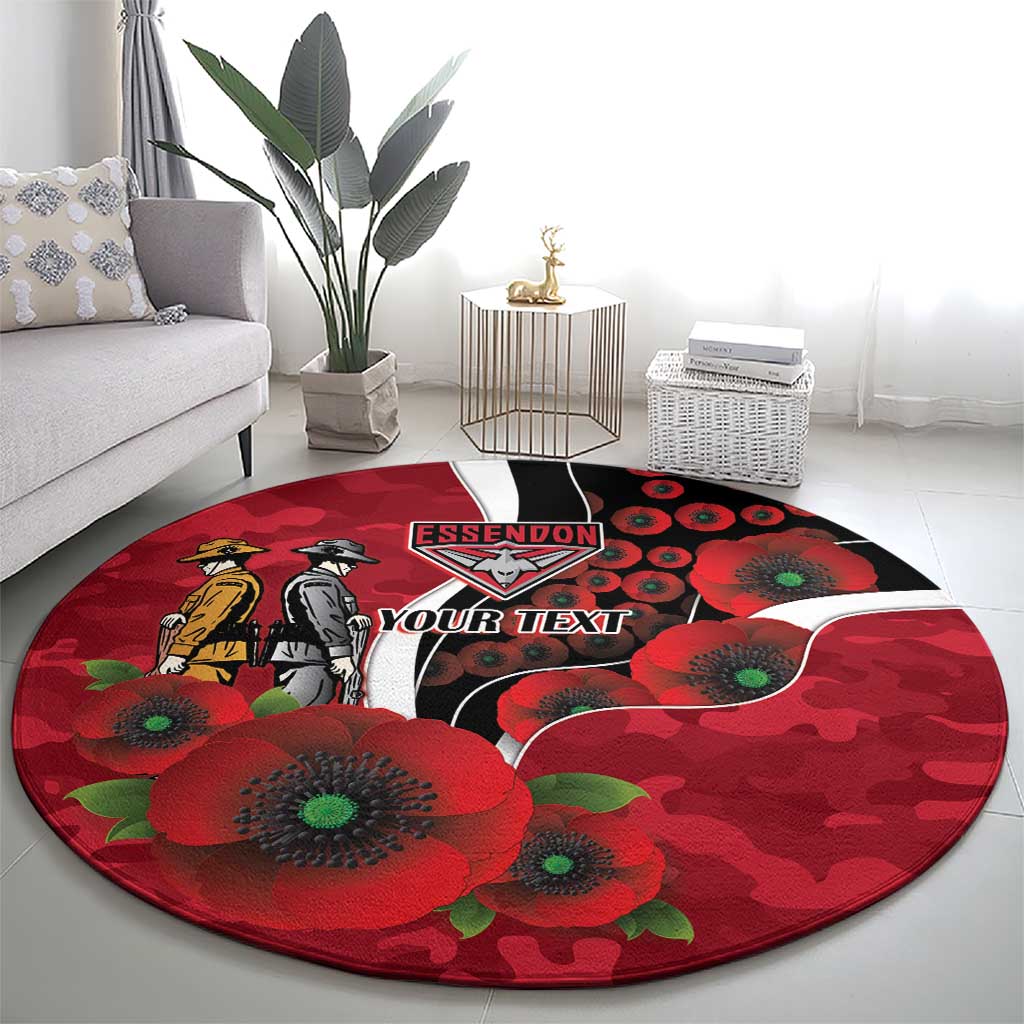 Essendon Bombers ANZAC Personalised Round Carpet Lest We Forget Poppy Camo