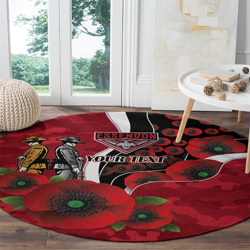 Essendon Bombers ANZAC Personalised Round Carpet Lest We Forget Poppy Camo