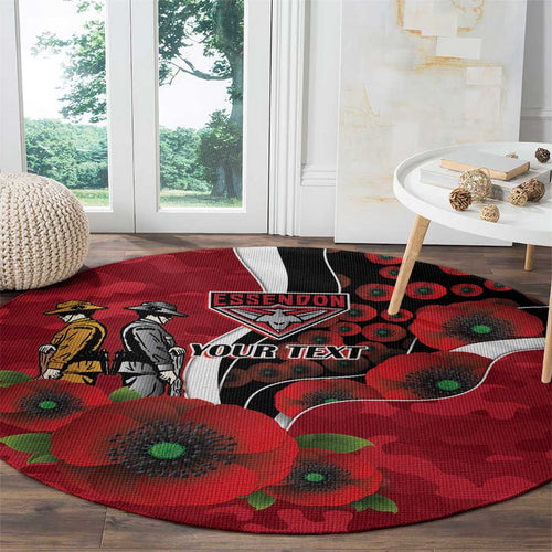 Essendon Bombers ANZAC Personalised Round Carpet Lest We Forget Poppy Camo