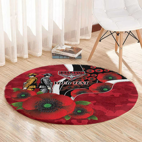 Essendon Bombers ANZAC Personalised Round Carpet Lest We Forget Poppy Camo