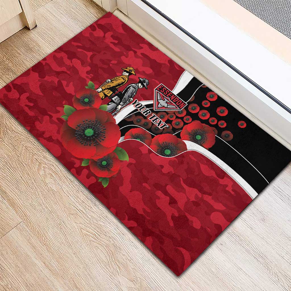 Essendon Bombers ANZAC Personalised Rubber Doormat Lest We Forget Poppy Camo