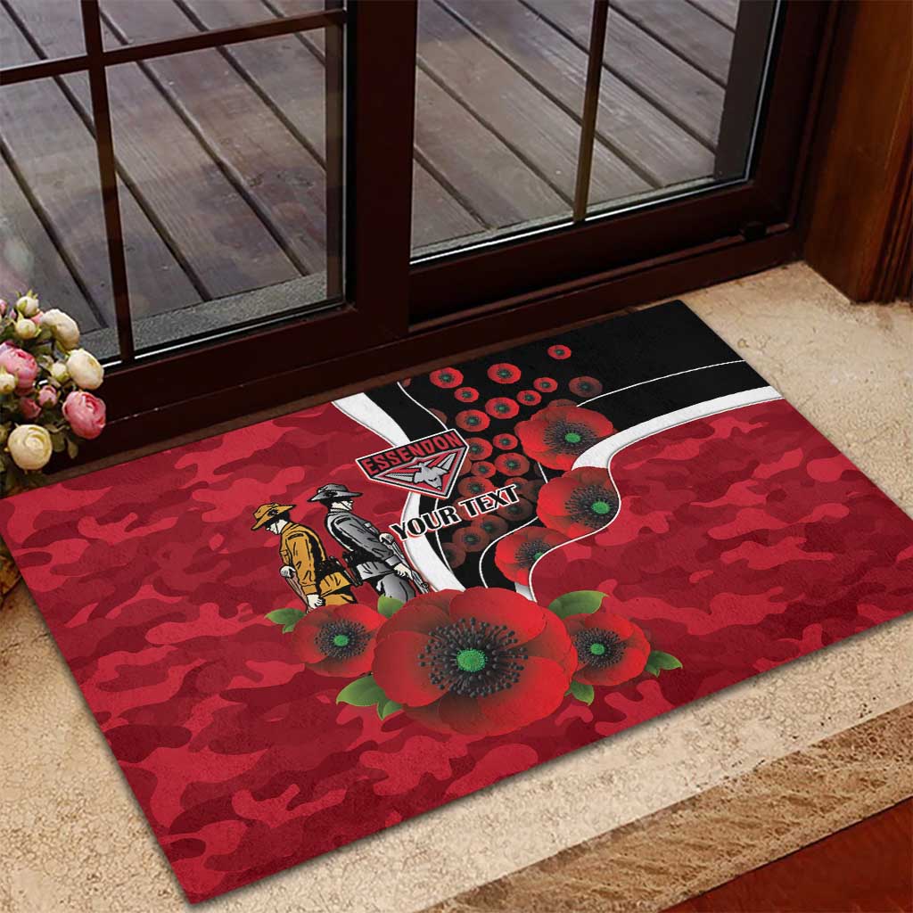 Essendon Bombers ANZAC Personalised Rubber Doormat Lest We Forget Poppy Camo