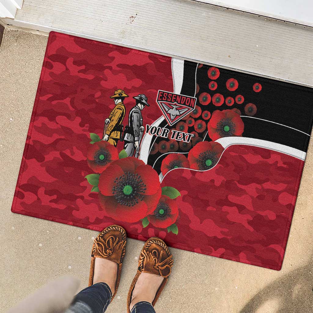 Essendon Bombers ANZAC Personalised Rubber Doormat Lest We Forget Poppy Camo