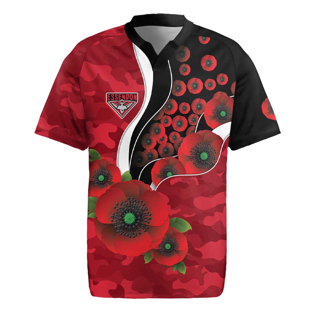 Essendon Bombers ANZAC Personalised Rugby Jersey Lest We Forget Poppy Camo