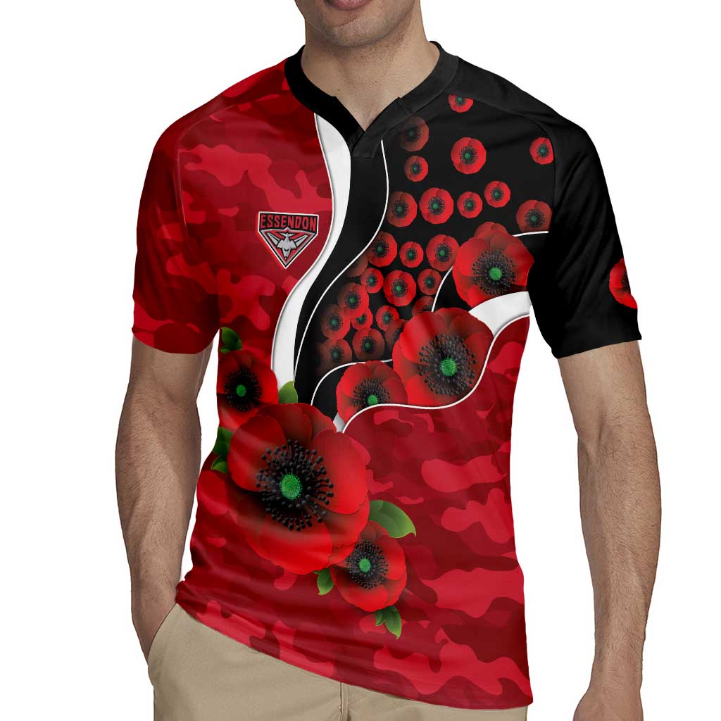 Essendon Bombers ANZAC Personalised Rugby Jersey Lest We Forget Poppy Camo