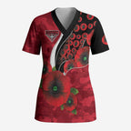 Essendon Bombers ANZAC Personalised Scrub Top Lest We Forget Poppy Camo
