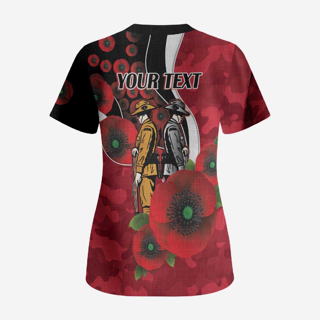 Essendon Bombers ANZAC Personalised Scrub Top Lest We Forget Poppy Camo
