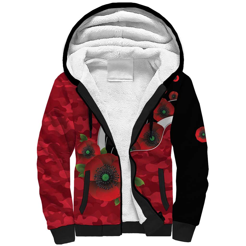 Essendon Bombers ANZAC Personalised Sherpa Hoodie Lest We Forget Poppy Camo