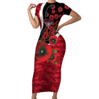 Essendon Bombers ANZAC Personalised Short Sleeve Bodycon Dress Lest We Forget Poppy Camo
