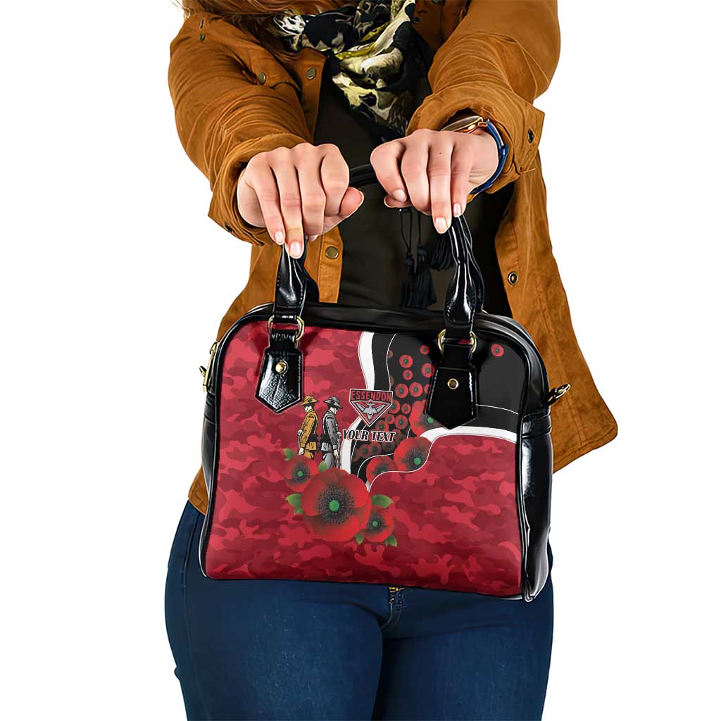 Essendon Bombers ANZAC Personalised Shoulder Handbag Lest We Forget Poppy Camo
