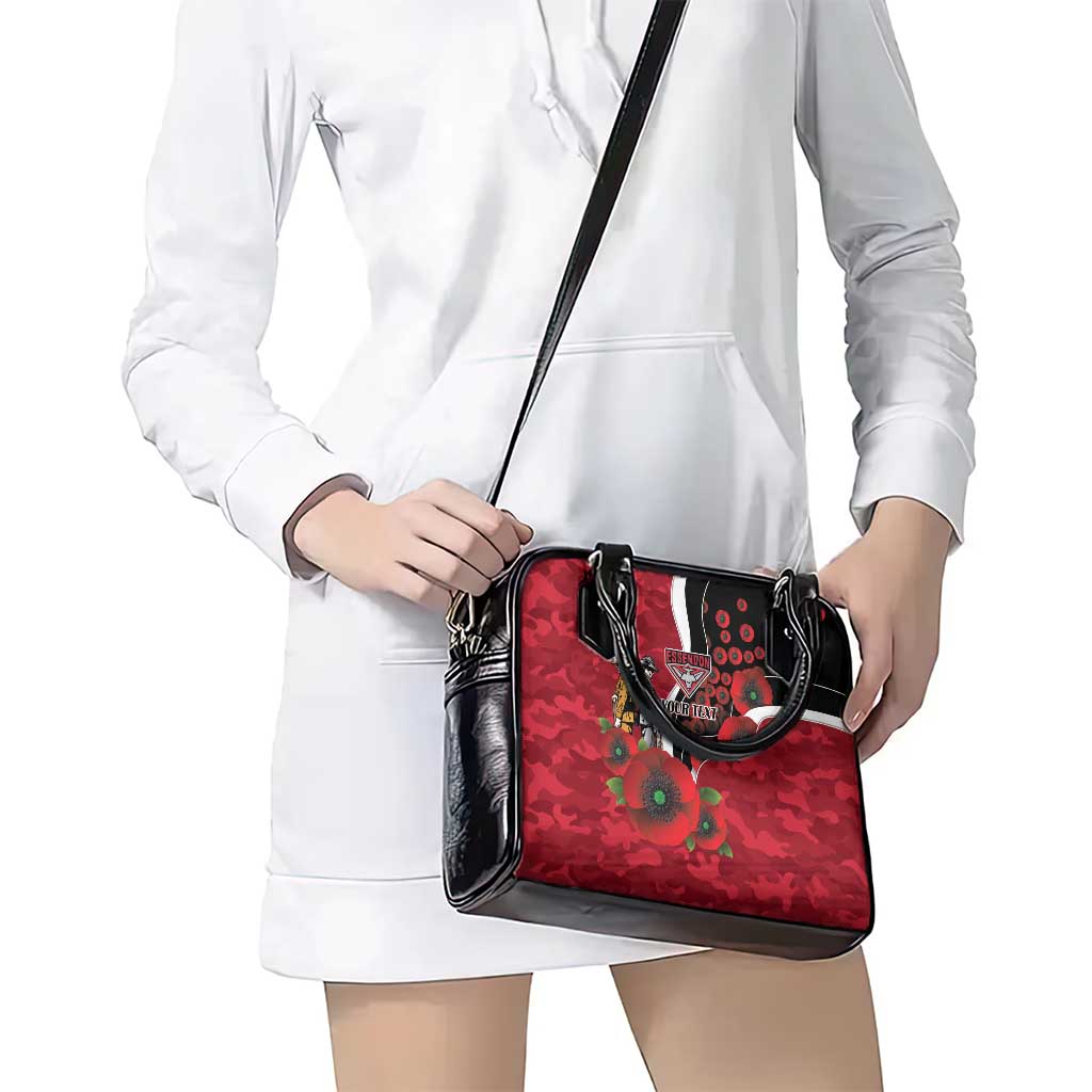 Essendon Bombers ANZAC Personalised Shoulder Handbag Lest We Forget Poppy Camo