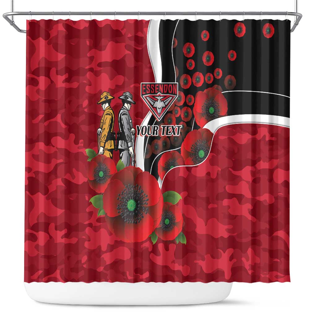 Essendon Bombers ANZAC Personalised Shower Curtain Lest We Forget Poppy Camo