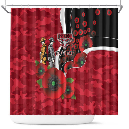 Essendon Bombers ANZAC Personalised Shower Curtain Lest We Forget Poppy Camo