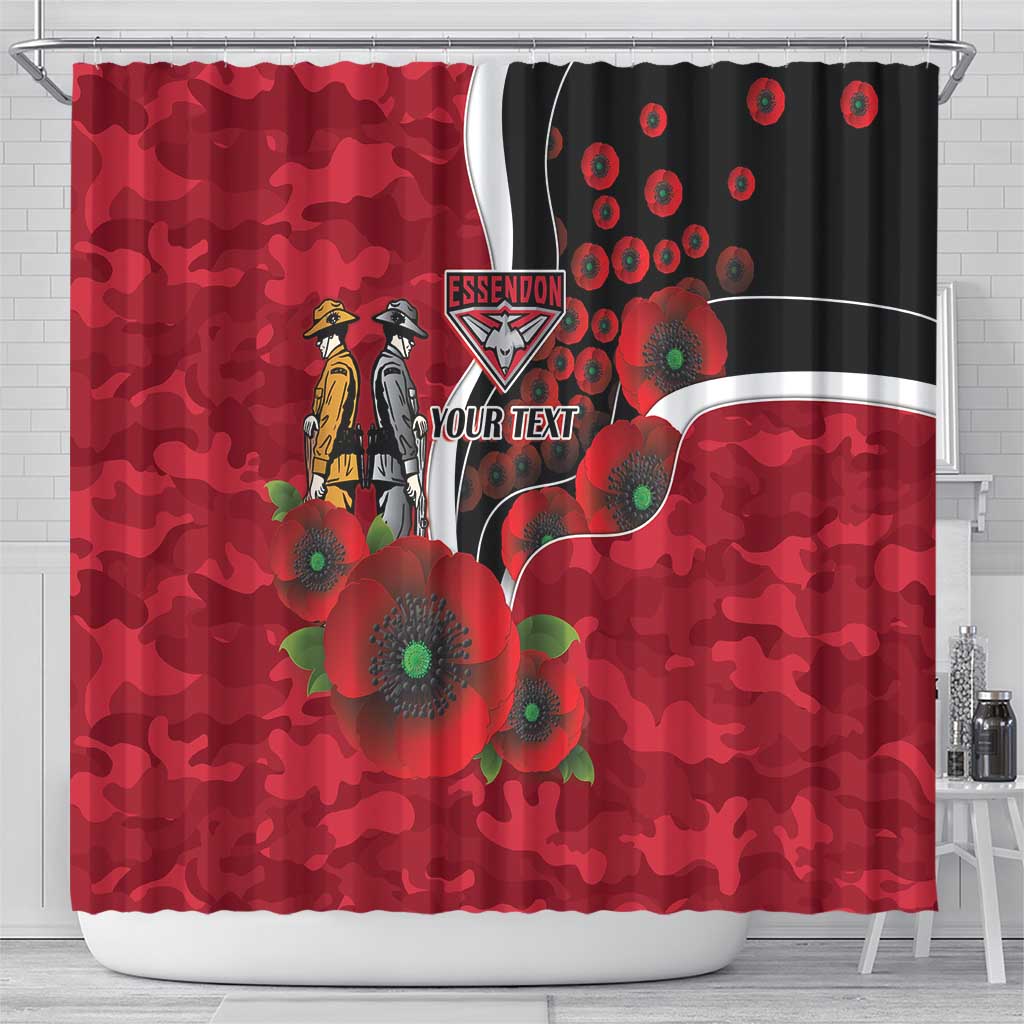 Essendon Bombers ANZAC Personalised Shower Curtain Lest We Forget Poppy Camo