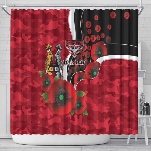 Essendon Bombers ANZAC Personalised Shower Curtain Lest We Forget Poppy Camo