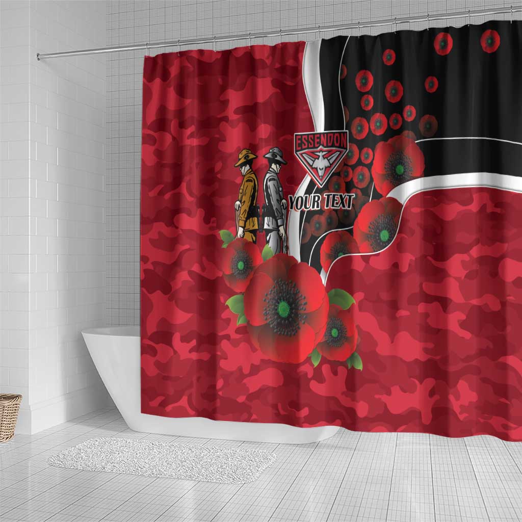 Essendon Bombers ANZAC Personalised Shower Curtain Lest We Forget Poppy Camo