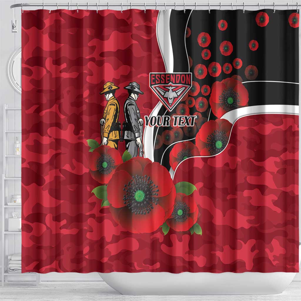 Essendon Bombers ANZAC Personalised Shower Curtain Lest We Forget Poppy Camo