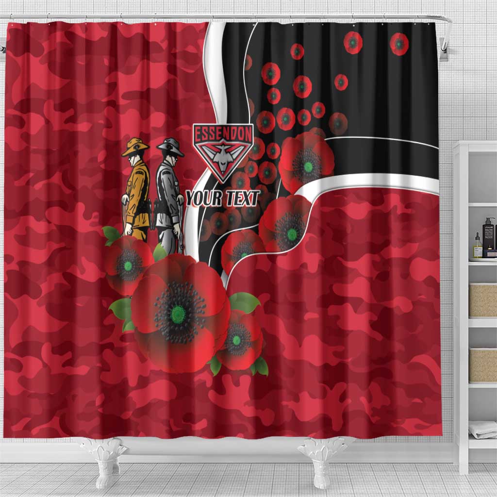 Essendon Bombers ANZAC Personalised Shower Curtain Lest We Forget Poppy Camo