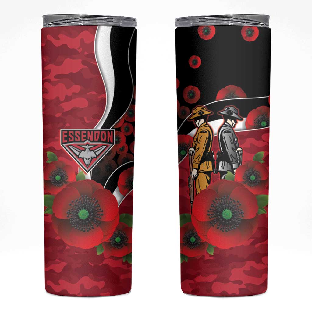 Essendon Bombers ANZAC Personalised Skinny Tumbler Lest We Forget Poppy Camo