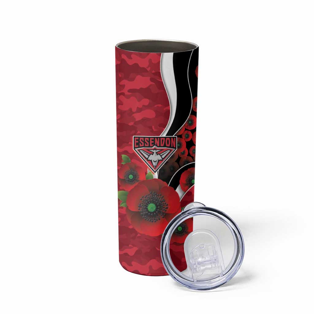 Essendon Bombers ANZAC Personalised Skinny Tumbler Lest We Forget Poppy Camo