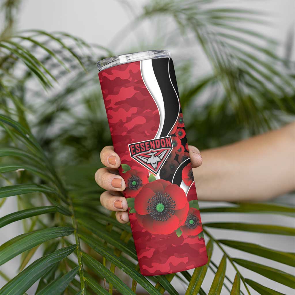 Essendon Bombers ANZAC Personalised Skinny Tumbler Lest We Forget Poppy Camo